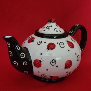 Ladybug Swirls Porcelain Decorative Teapot with Lid hand Painted